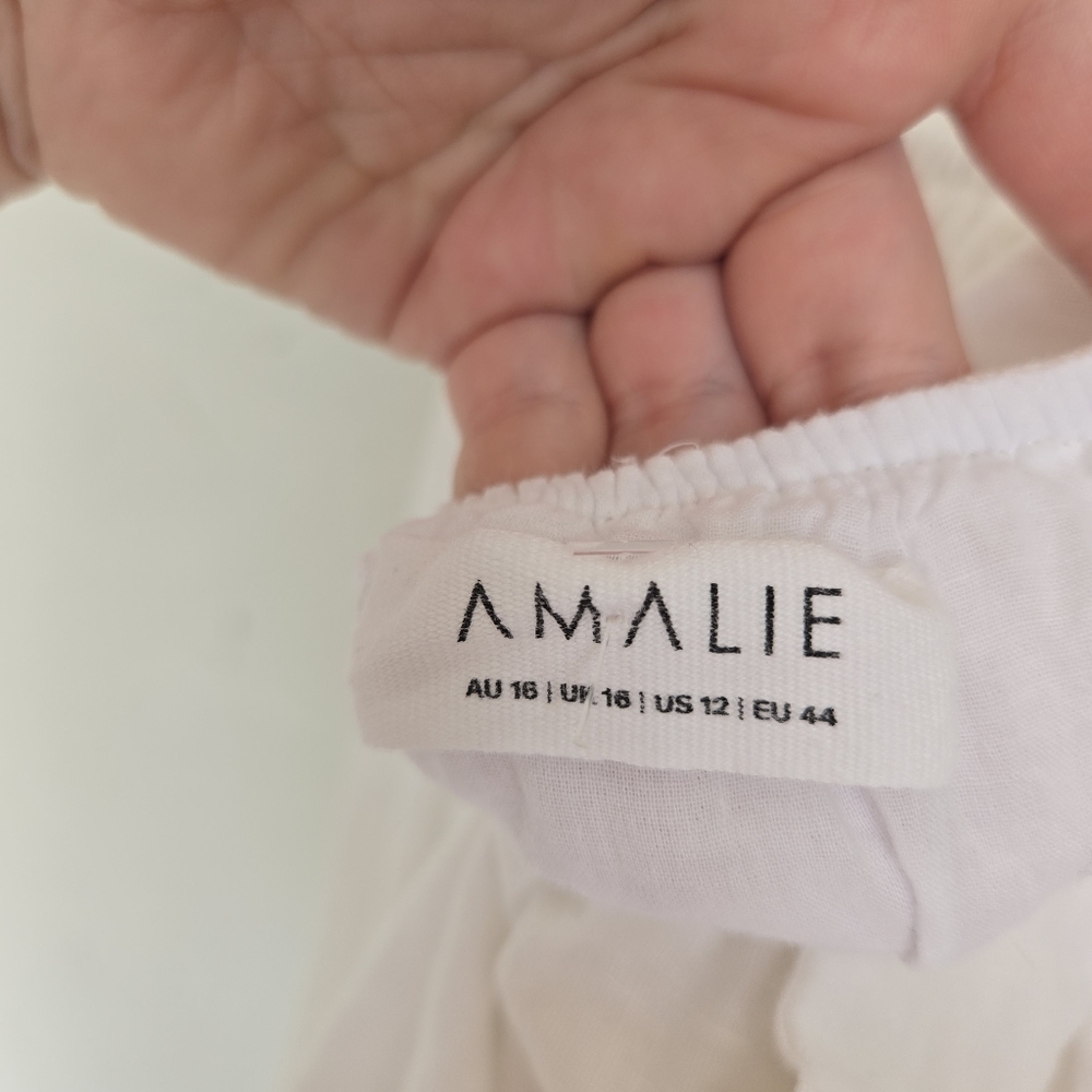 Showpo. Amalie Linen Tie Back Puff Sleeve White Dress, 12 - Picture 12 of 14